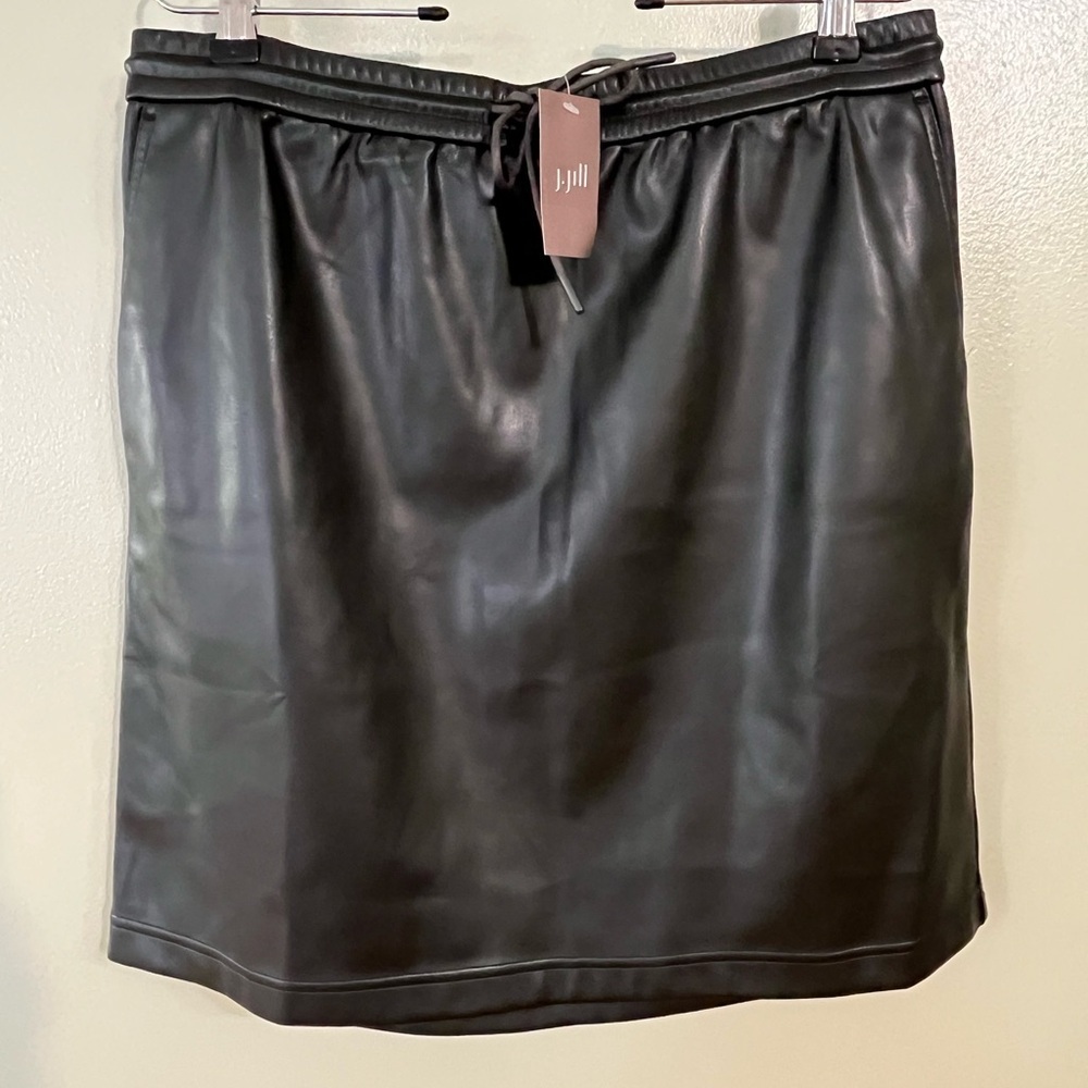J Jill Womens Forest Green Elastic Waist Pull On Faux Leather Mini Skirt M NWT